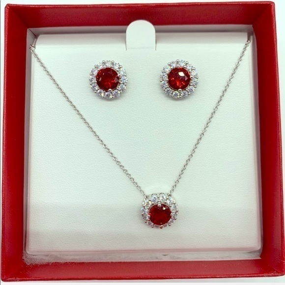 NEW SAVVY CIE red ruby&CZ earrings&necklace set - Picture 1 of 8
